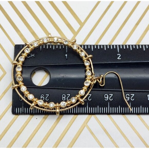 Lot of 2 Gold Tone Dangle Drop Earrings Art Deco Semi Circles and Crystal Hoops - Picture 10 of 10